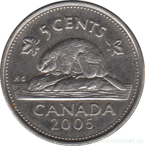 Монета. Канада. 5 центов 2005 год (P).