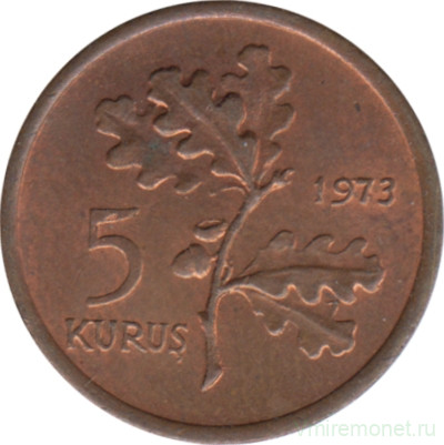 Монета. Турция. 5 курушей 1973 год.