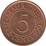 Монета. Маврикий. 5 центов 1995 год. ав.