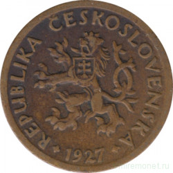 Монета. Чехословакия. 10 геллеров 1927 год.