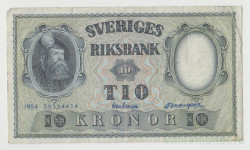 Банкнота. Швеция. 10 крон 1954 год.
