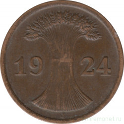 Монета. Германия. Веймарская республика. 2 рентенпфеннига 1924 год. Монетный двор - Гамбург (J).