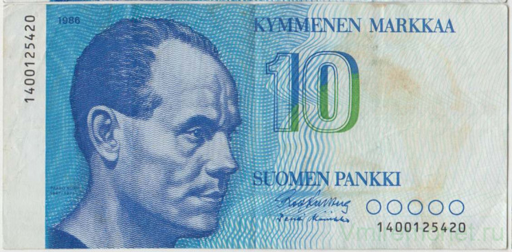 Банкнота. Финляндия. 10 марок 1986 год. Тип 113а (9-1).