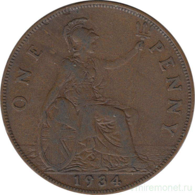 Монета. Великобритания. 1 пенни 1934 год.