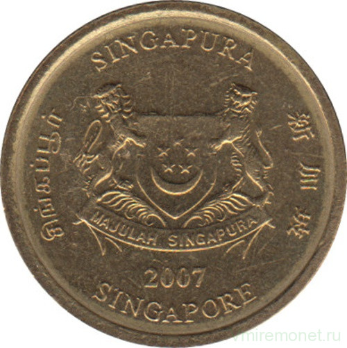 Монета. Сингапур. 5 центов 2007 год.