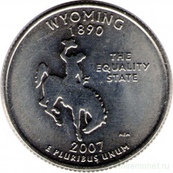 Монета. США. 25 центов 2007 год. Штат № 44 Вайоминг. Монетный двор D.