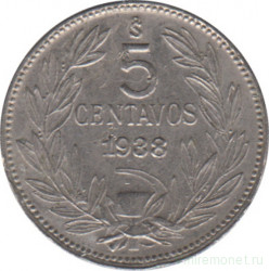 Монета. Чили. 5 сентаво 1938 год.