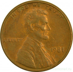 Монета. США. 1 цент 1981 год.