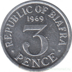 Монета. Республика Биафра. 3 пенса 1969 год.