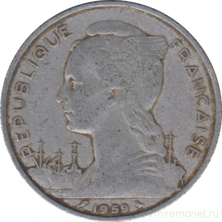 Монета. Французское Сомали. 5 франков 1959 год.