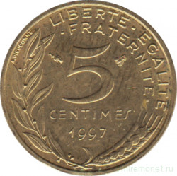 Монета. Франция. 5 сантимов 1997 год.