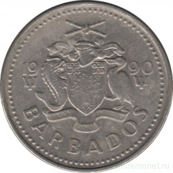 Монета. Барбадос. 25 центов 1990 год.
