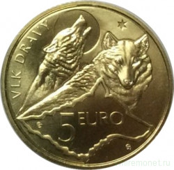 Монета. Словакия. 5 евро 2021 год. Волк.