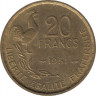  Монета. Франция. 20 франков 1951 год. Монетный двор - Париж. ав.