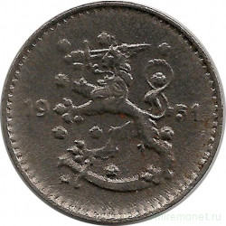 Монета. Финляндия. 1 марка 1951 год. Железо.