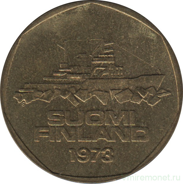 Монета. Финляндия. 5 марок 1973 год. Ледокол Варма.