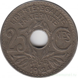 Монета. Франция. 25 сантимов 1924 год.