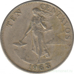 Монета. Филиппины. 10 сентаво 1963 год.