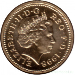 Монета. Великобритания. 1 фунт 1998 год.