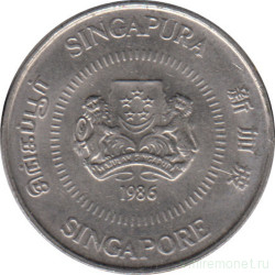 Монета. Сингапур. 10 центов 1986 год.