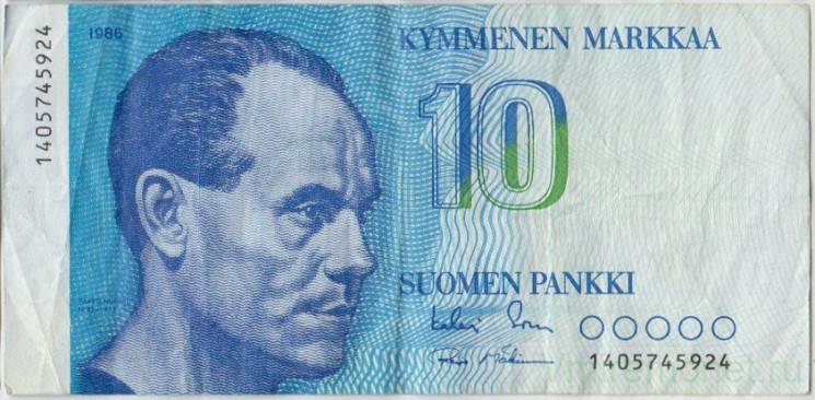 Банкнота. Финляндия. 10 марок 1986 год. Тип 113а (42).