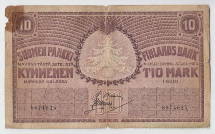 Банкнота. Русская Финляндия. 10 марок 1909 год. Тип 1.