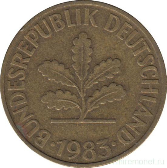 Монета. ФРГ. 10 пфеннигов 1983 год. Монетный двор - Карлсруэ (G).