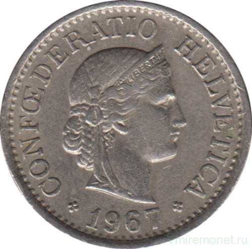 Монета. Швейцария. 10 раппенов 1967 год.