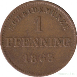 Монета. Бавария. (Германский союз). 1 пфенниг 1863 год.