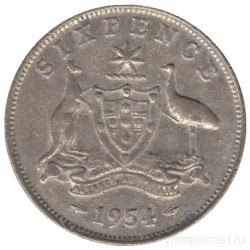 Монета. Австралия. 6 пенсов 1954 год.