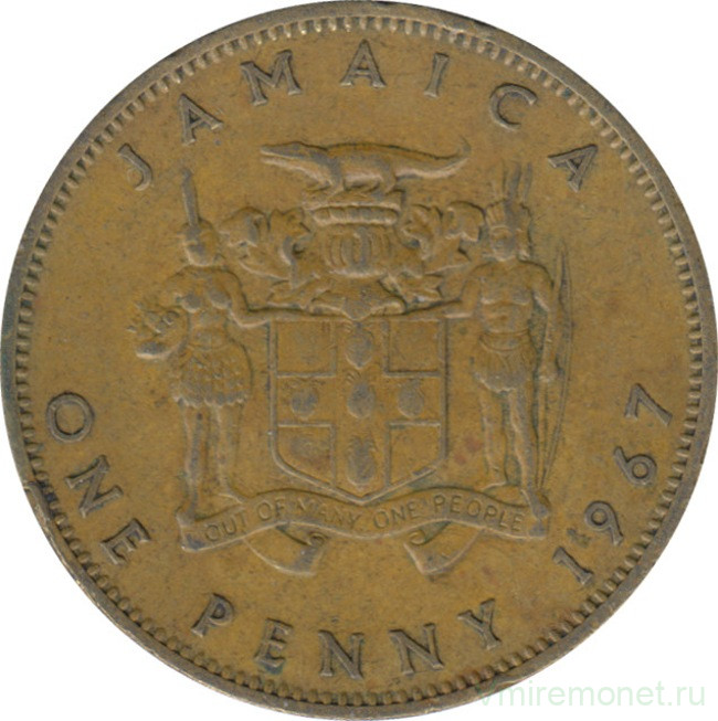 Монета. Ямайка. 1 пенни 1967 год.