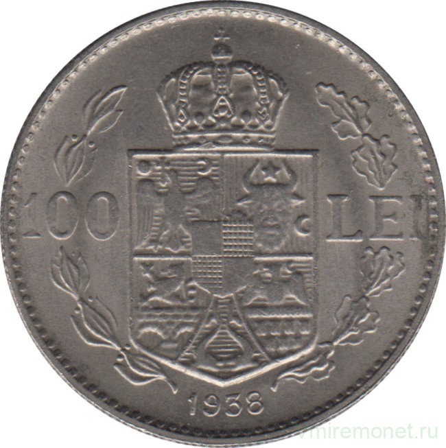 Монета. Румыния. 100 лей 1938 год.