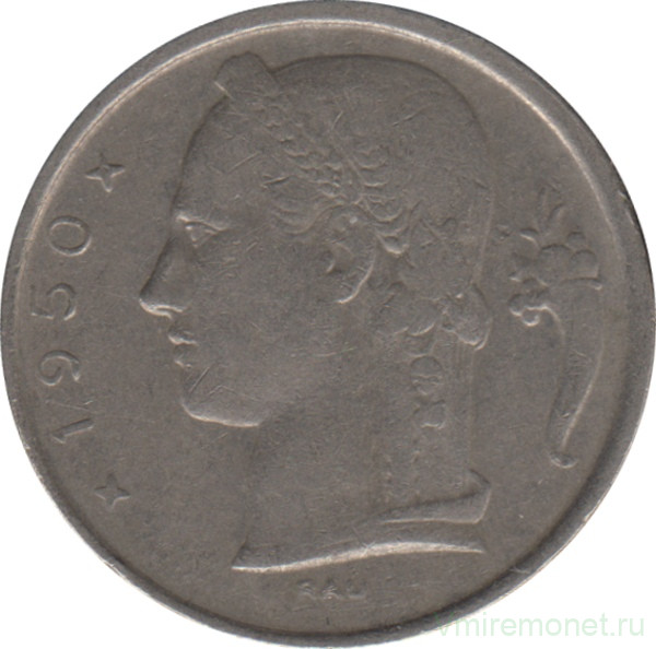Монета. Бельгия. 5 франков 1950 год. BELGIE.