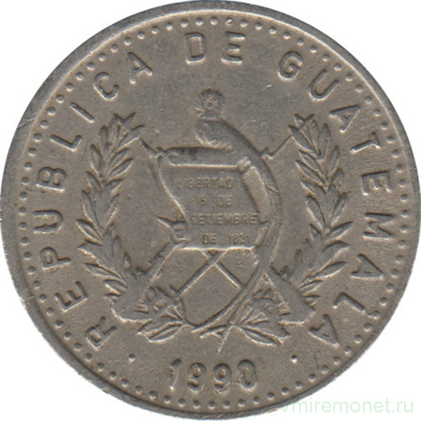 Монета. Гватемала. 10 сентаво 1990 год.