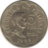 Монета. Филиппины. 5 песо 1999 год. ав.