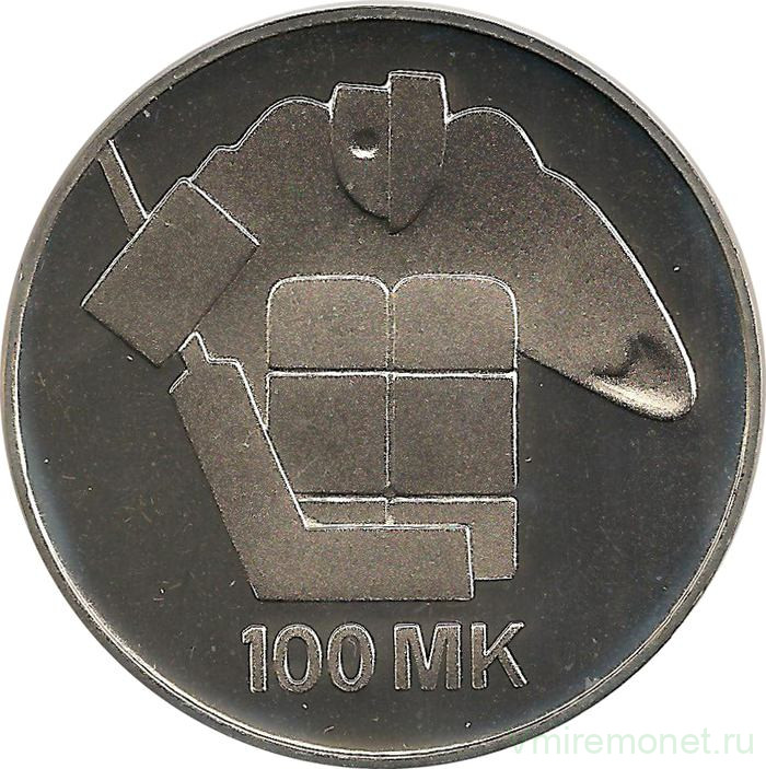 Монета. Финляндия. 100 марок 1991 год. Чемпионат мира по хоккею.
