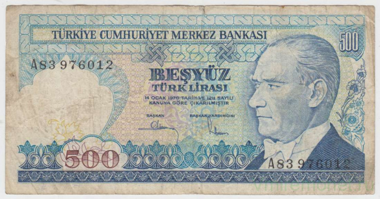 Банкнота. Турция. 500 лир 1970 год. Тип 195 (1).