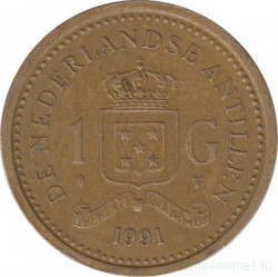 Монета. Нидерландские Антильские острова. 1 гульден 1991 год.