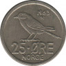  Монета. Норвегия. 25 эре 1963 год. ав.