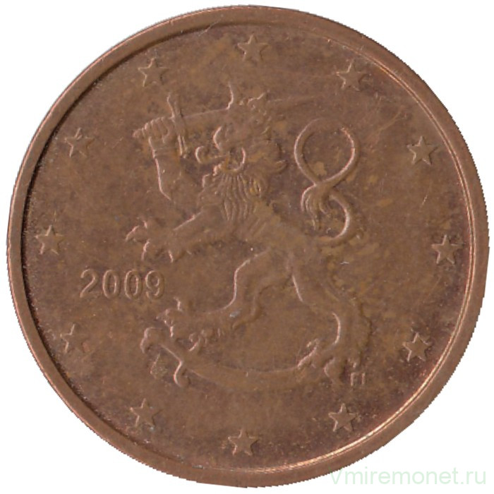 Монета. Финляндия. 2 цента 2009 год.