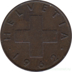 Монета. Швейцария. 1 раппен 1962 год.