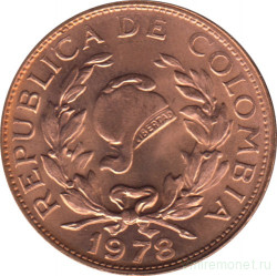 Монета. Колумбия. 5 сентаво 1978 год.