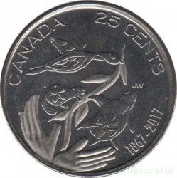 Монета. Канада. 25 центов 2017 год. 150 лет Конфедерации Канада. Надежда на зелёное будущее.