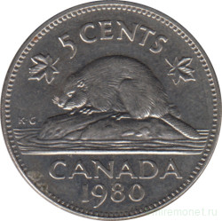 Монета. Канада. 5 центов 1980 год.