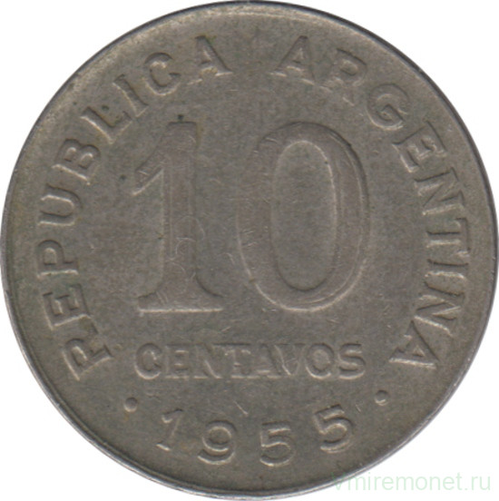 Монета. Аргентина. 10 сентаво 1955 год.