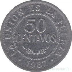 Монета. Боливия. 50 сентаво 1987 год.