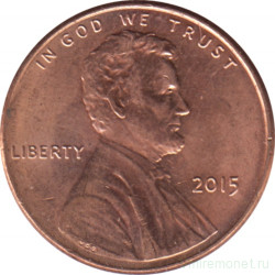 Монета. США. 1 цент 2015 год.