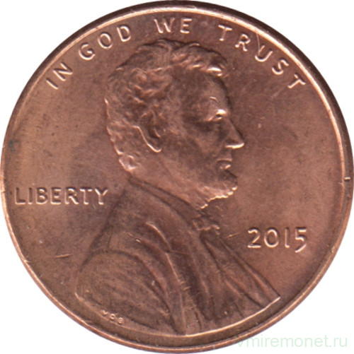 Монета. США. 1 цент 2015 год.