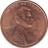 Монета. США. 1 цент 2015 год. ав.