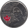 Монета. Канада. 25 центов 2013 год. Война 1812 года. Лора Секорд. Красная эмаль. ав.